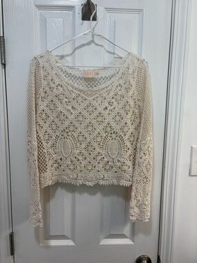 Good Luck Gem Cream Crochet Lace Crop Top